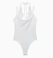 Elegant white lace patchwork halter neck bodysuit featuring slim shoulder straps - XS / Tops / White