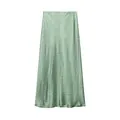 Detail van de groene satijnen midi-rok met stippen en een gladde zijdeachtige textuur - XS / Bottoms / Groene puntsteen