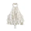 Elegante top halter de georgette con lunares y volantes escalonados para mujer - XS / Tops / Blanco con lunares negros
