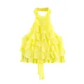 Detalle de top amarillo de georgette con cuello halter y volantes escalonados chic - XS / Tops / Amarillo