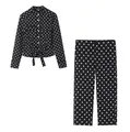 Elegante conjunto de 2 piezas para mujer con chaqueta de lunares y pantalón a juego - XS / Parte Superior y Parte Inferior / Negro