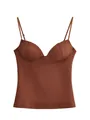 Front view detail of a brown body-sculpting camisole top with a sweetheart neckline - XS / Caramel color