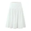 Elegant white A-line skirt featuring a ruffled hem and side button details for women - S / Bottoms / White