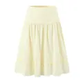 Elegant cream A-line skirt with ruffled hem and decorative buttons, minimalist detail. - S / Bottoms / Yellow