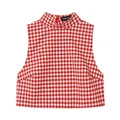Red and white gingham high-neck sleeveless cropped top for fashionable summer outfits - XS / Tops / Red White Plaid