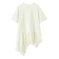 Elegant cream short sleeve T-shirt featuring a unique asymmetric lace patchwork hem design - S / Tops / Light Yellow