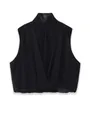 Elegante blusa negra sin mangas de cuello alto con sofisticado diseño cruzado plisado frontal - S / Tops / Negro