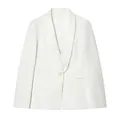 Close-up of a white stylish tuxedo collar blazer showing lapel and button detail. - XS / Tops