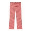 Detailed view of red and white gingham flare pants with high fold-over waistband - XS / Bottoms / Red White Plaid