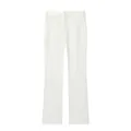 Detailed front view of elegant white high-waisted tuxedo style flared trousers for women - XS / Bottoms