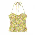 Vue détaillée d'un haut licou à imprimé floral en tissu popeline confortable pour femme. - XS / Hauts