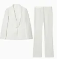 Elegant white women's two-piece suit featuring a shawl lapel blazer and matching trousers - XS / Top And Bottom