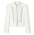 Detail view of white military style blazer with gold buttons and shoulder pads - XS / Tops / White
