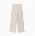Nahaufnahme einer eleganten cremefarbenen Seidensatin-Hose mit weitem Bein und Gummizug - XS / Unterteile / Weiß