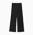 Detailansicht einer eleganten schwarzen Satinhose mit hohem Bund und weitem Bein - XS / Unterteile / Schwarz