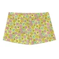 Vue détaillée d'un mini-short pour femme avec un motif floral jaune et rose vif - XS / Bas