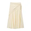 Elegant cream-colored wrap midi skirt with lace trim and side tie detail - XS / Light Yellow