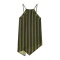 Detail shot of a dark green and black vertical striped halter top with irregular hemline - XS / Tops