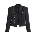 Military-inspired black cropped jacket with gold buttons and braided frogging details - XS / Tops / Black