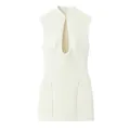 Elegante crèmekleurige mini-jurk met een druppelvormige uitsnede en mouwloos hoogsluitend design. - XS / Boven- En Onderstuk / Broken Wit