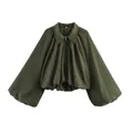 Vue détaillée d'une veste bomber olive femme à manches ballon et col à revers - S / Hauts / Vert Militaire