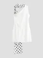 Detailansicht eines weißen Halterneck-Kleides mit einem schicken schwarz-weißen Polka-Dot-Schal. - XS / Oberteile / Weiß