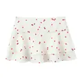 Detail shot of the white strawberry print layered mini skirt with a smooth satin texture - XS / Bottoms