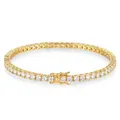 Elegante bracciale tennis dorato con zirconi tondi e chiusura a cassetta di sicurezza. - Zircone Chiaro / Larghezza 4mm-6 Pollici(16cm) / Oro