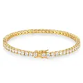 Bracciale tennis dorato scintillante con pietre di zirconia rotonde - Zircone Chiaro / Larghezza 3mm-6 Pollici (circa 16cm) / Oro