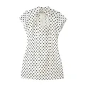 Detalle de la espalda de vestido blanco a lunares con cuello de lazo y corte abierto - S / Lunares Blancos