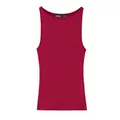 Detailed front view of a minimalist burgundy sleeveless tank top with a high neckline. - S / Tops / Burgundy