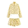 Tenue élégante deux pièces jaune à pois comprenant une veste courte et un short - XS / Haut Et Bas / Jaune à Pois