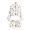 Ensemble deux pièces à pois blancs et noirs avec haut boutonné court et short assorti - XS / Haut Et Bas / Beige à pois