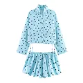 Vue de face de l'ensemble bleu clair à pois avec crop top et short - XS / Haut Et Bas / Pois bleus