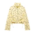 Dettaglio della giacca crop gialla a pois con arricciatura laterale regolabile - XS / Top (A03) / Giallo