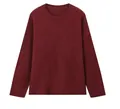 Detailed view of wine red brushed knit sweater showing the soft fuzzy fabric texture - S / Tops / Burgundy