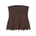 Detailed front view of a brown strapless tube top with a delicate lace-trimmed hem. - XS / Tops / Coffee