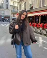 Stylish brown faux shearling jacket with wide lapel collar in a European street setting - XS / Tops / Dark Coffee