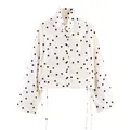 Weiße langärmelige Bluse mit schwarzen Punkten und Kordelzug an der Seite - XS / Oberteile / Gebrochenes Weiß
