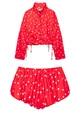 Conjunto rojo de lunares con chaqueta corta de manga larga y pantalones cortos a juego - XS / Top Y Pantalón / Rojo