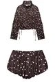 Detalle de conjunto de top de cuello alto y pantalones cortos de lunares marrones con cordón - XS / Top Y Pantalón / Marrón