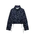 Chaqueta de cuello alto azul marino con lunares para mujer con cordón y detalles fruncidos - XS / Top (A03) / Azul marino