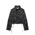 Primer plano de chaqueta negra de lunares con cuello alto y dobladillo fruncido - XS / Top (A03) / Negro