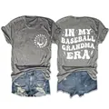 Elegante t-shirt grigia da donna a girocollo con stampa 'In My Baseball Grandma Era'. - Taglia S / Top / Grigio scuro