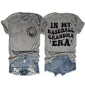 Maglietta grigia alla moda a maniche corte con stampa retrò 'In My Baseball Grandma Era' - Taglia S / Top / Grigio scuro (Stampa nera)