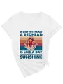 Detailansicht eines weißen V-Ausschnitt T-Shirts mit Vintage-Grafik und Sonnenblumen - S / Oberteile / Weiß