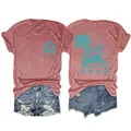 Vue détaillée avant et arrière du t-shirt rouge pour femme avec motif de plage - Or rose