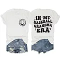 Vorder- und Rückansicht eines weißen Damen-T-Shirts mit Retro-Aufdruck 'Baseball Grandma Era' - S / Oberteile / Weiß
