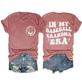 Vorder- und Rückansicht des melierten pinkfarbenen 'In My Baseball Grandma Era' Damen T-Shirts - S / Oberteile / Roségold