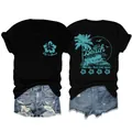 T-shirt noir femme avec imprimé Life's a Beach, vues de face et de dos montrées - Noir